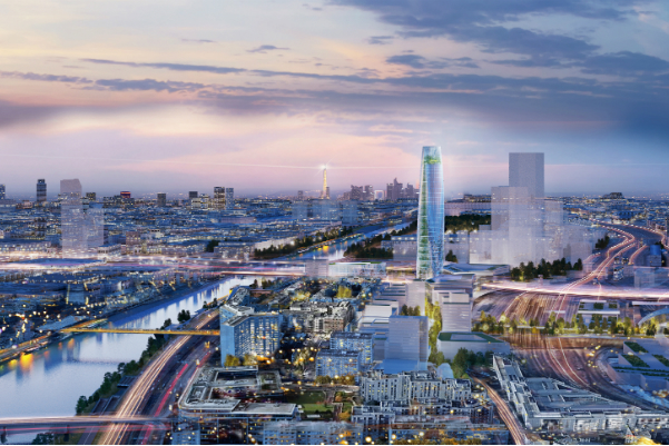  La tour de 180m s’inscrira entre les tours Duo de Jean Nouvel, dans le 13e arrondissement et celles prévues dans la nouvelle ZAC parisienne de Bercy-Charenton. © Ateliers234.SOM.AREP