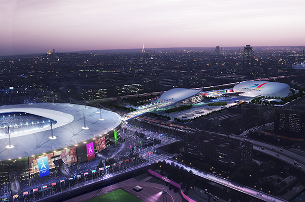Une passerelle reliera le Stade de France au Centre aquatique olympique. © Paris 2024/Luxigon